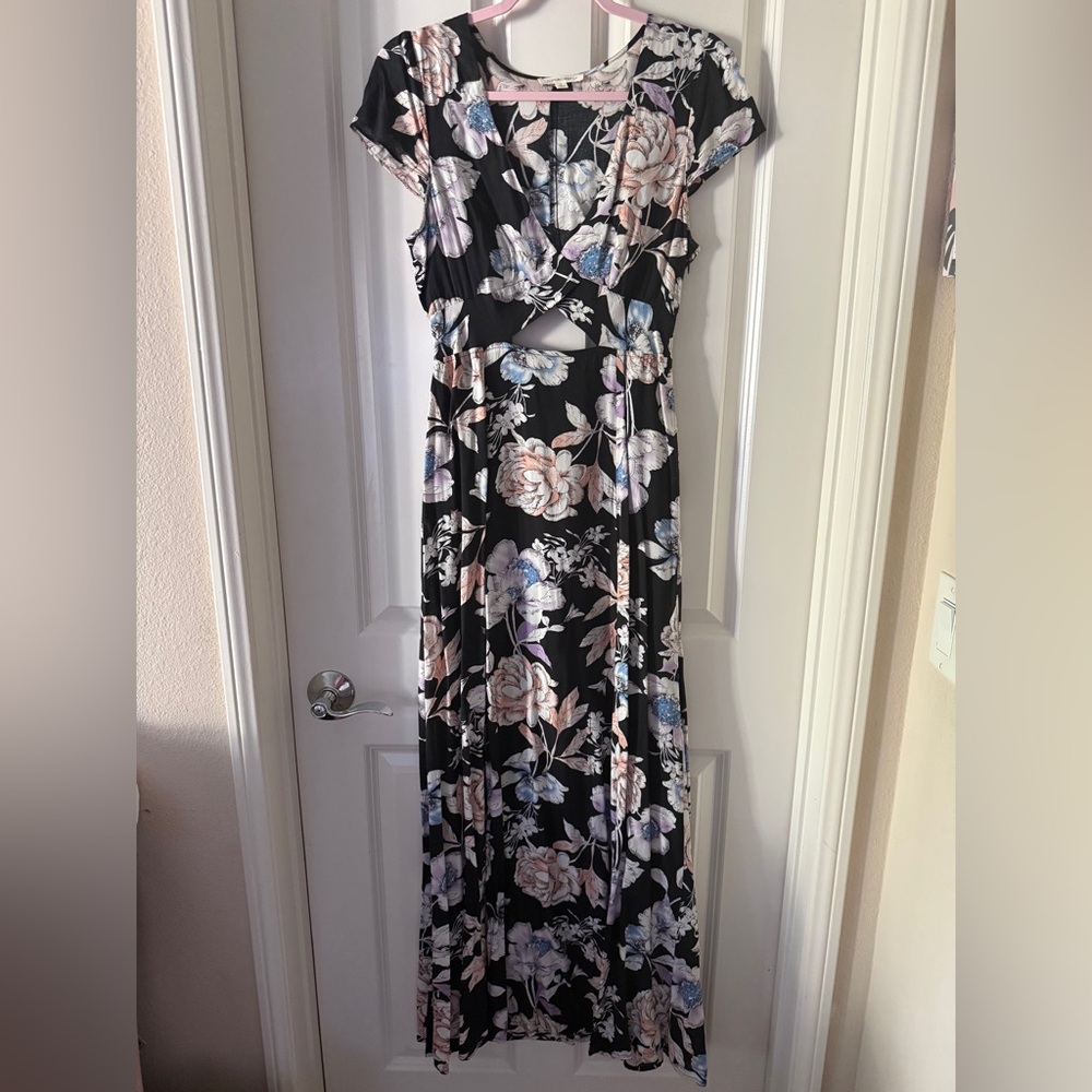 Cotton Candy Black and Pink Floral Maxi Dress